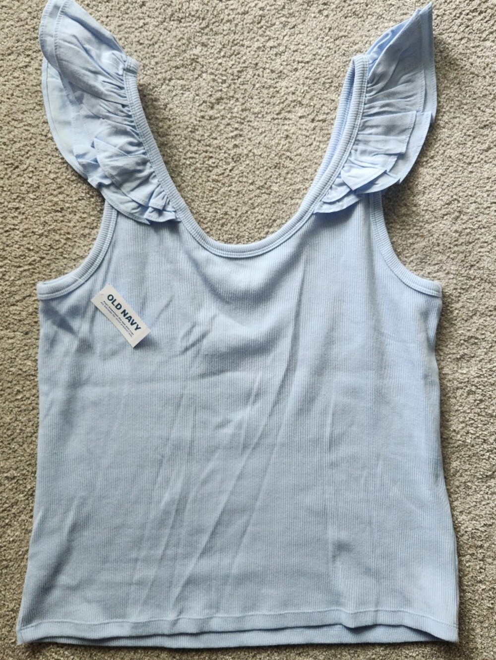 Old Navy Light Blue Ruffle Strap Ribbed Tank - Picture 2 of 4